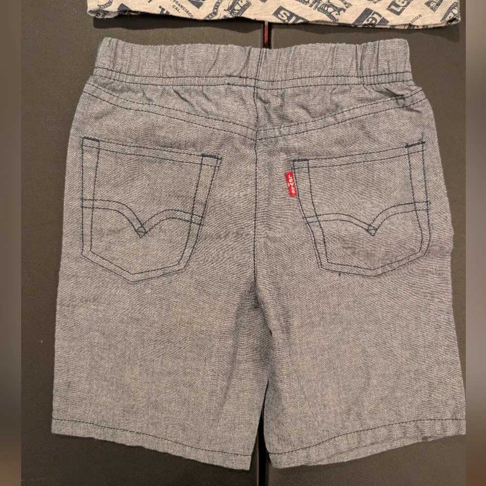 Levi's Toddler Boy Gray Logo Tee and Heathered Shorts Set - Navy & Light Gray 4T